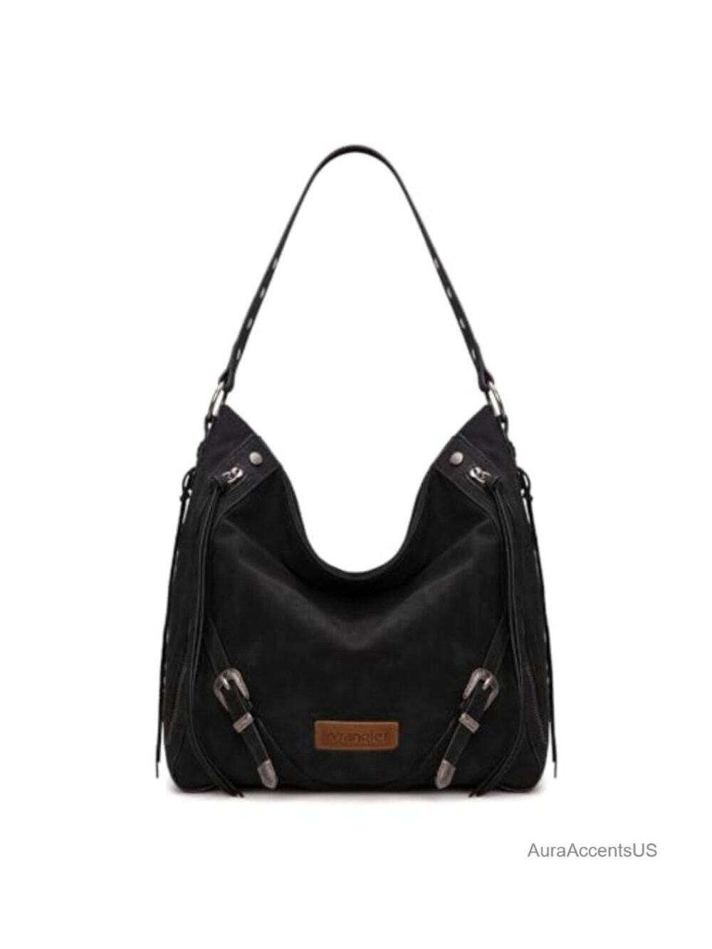 Faux Suede Large Hobo Shoulder Bag with Buckle Fringe Zipper Crossbody